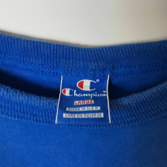 Vintage 90s Champion T Shirt Blue Large L USA Graphic Tee Long Sleeve Solid - Picture 5 of 16